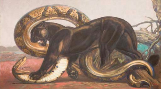 Vente par "Christie's France." du 08/06/2006 - panthère noire combattant un python, 1932 (lot n°98)